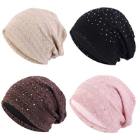 Women Elastic Turban Muslim Lace Rhinestone Hijab Islam Sleep Night Caps Chemo Pullover Hat Ladies Scarf Headwrap Baggy Beanies 1