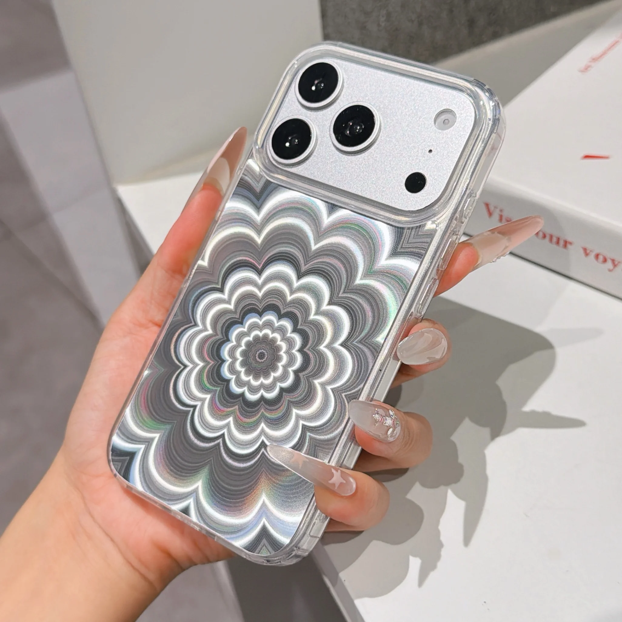 Holographic Flower Mirror Phone Case - Shiny Laser Gradient Clear Cover with Glitter