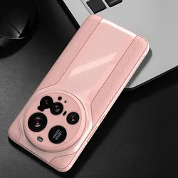 Luxury Glossy Paint Litchi Leather Pattern Case with Soft TPU Edge for Xiaomi 15 Ultra (Pink)