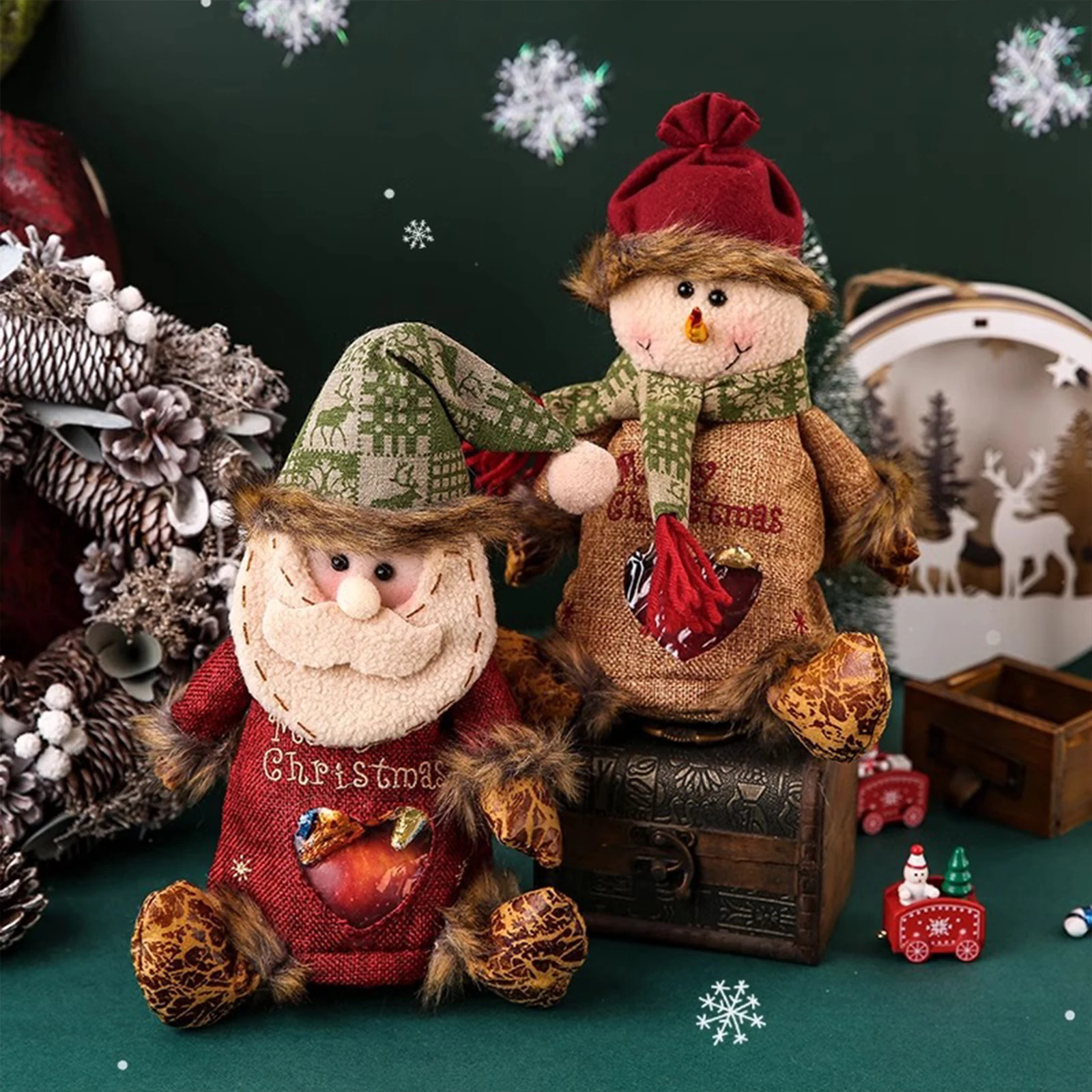 Christmas Apple Bag Zipper Design Creative Candy Gift Bag Santa Claus Snowman Reusable Fabric Storage Bags for Gifts Apple Candy