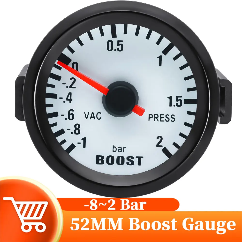 52mm Universal Turbo Boost Gauge Blue Backlight -1~2Bar Auto Car Pointer Clock Boost Meter For 12V Racing Car Holder Cup