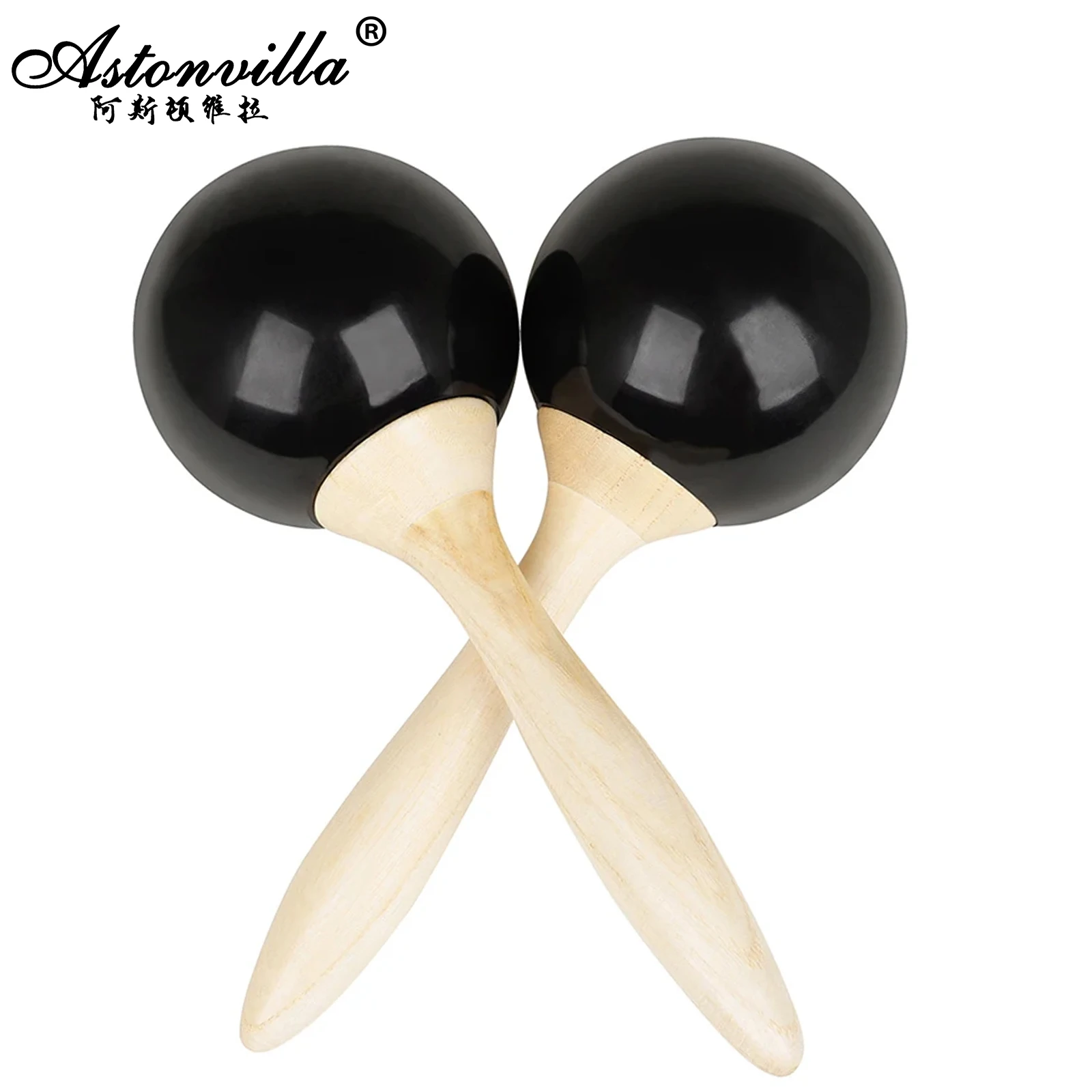 Large Wooden Handle Black Sandball Orff Percussion Sand Hammer Maraca Rattle Ball 2Pcs/Set for Party Toy Kids Educational Gifts