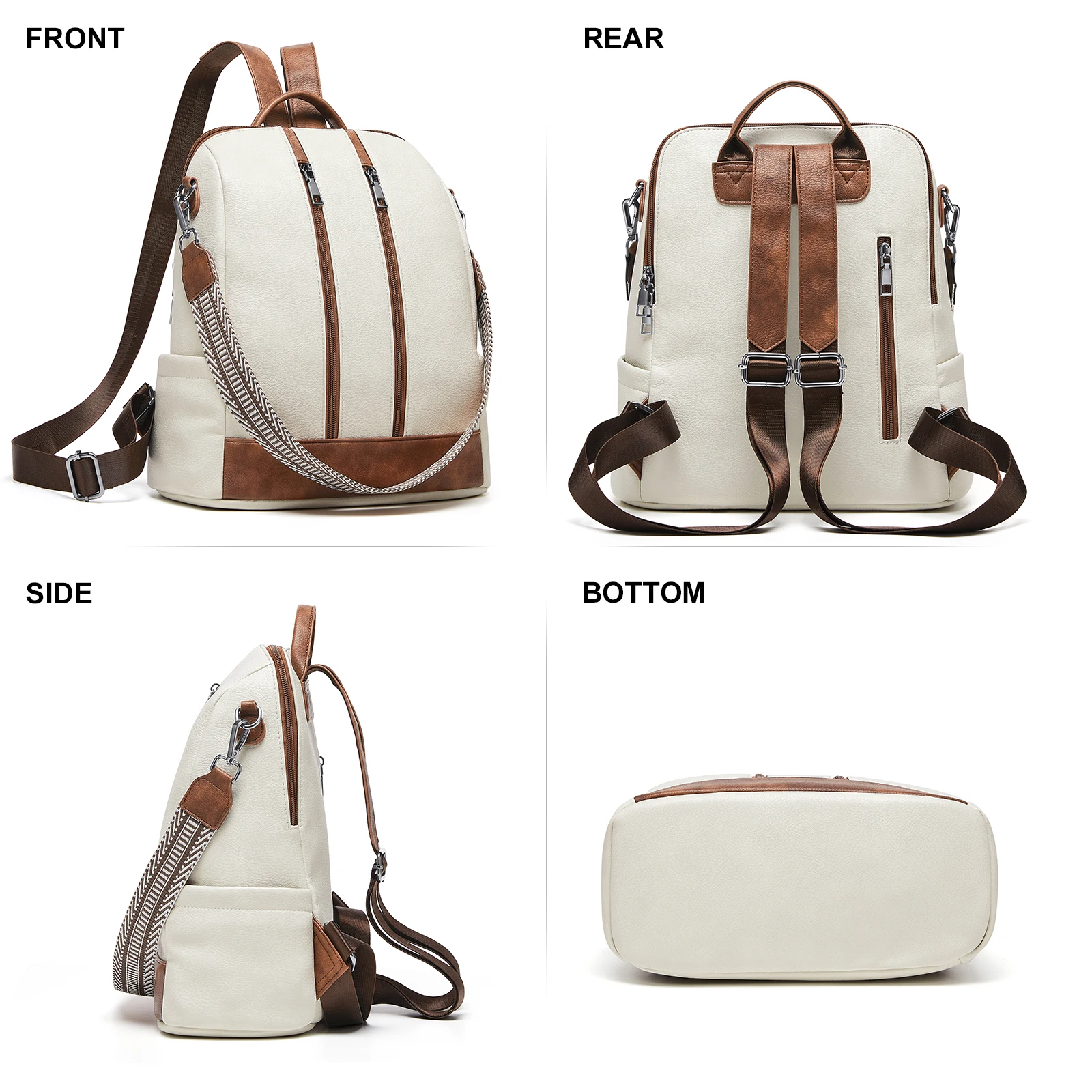 Cnoles Leather Backpack Purse for Women Large Travel Ladies Designer Fashion Casual College Girl School Book Shoulder Bag 2