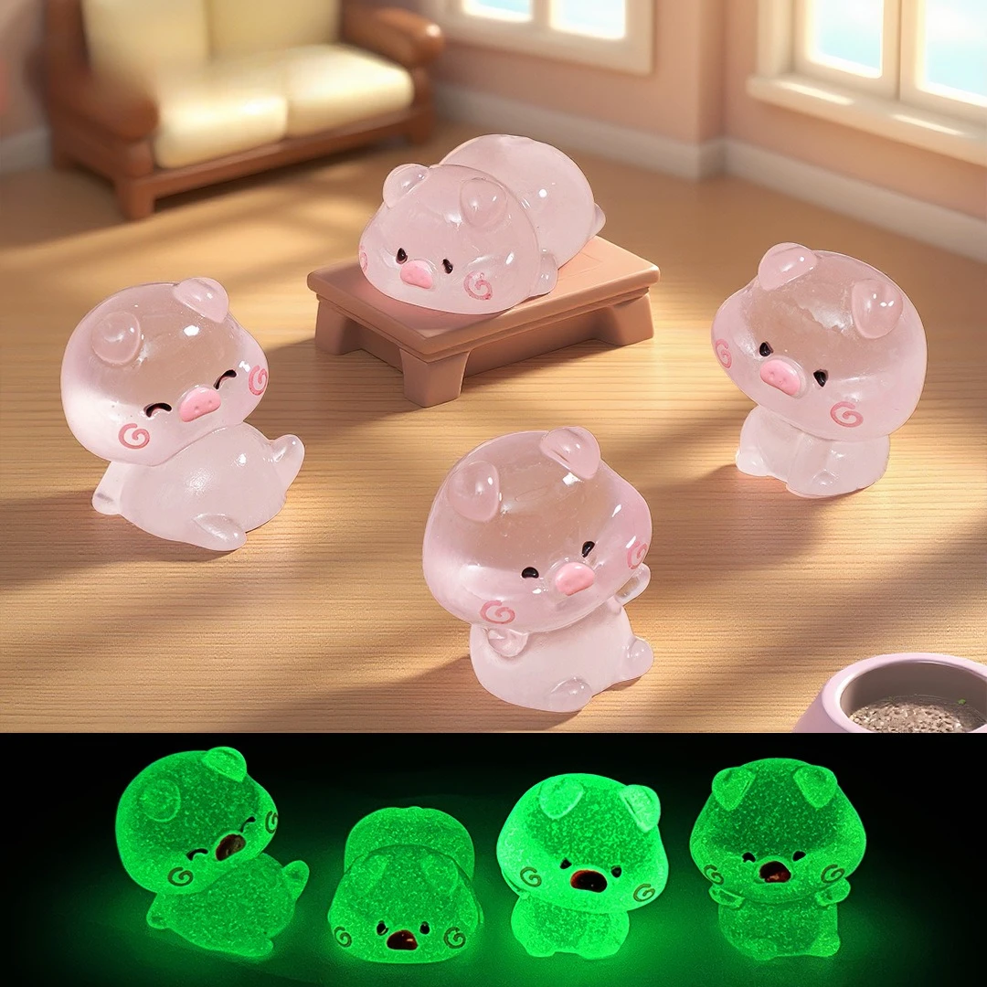 50/20PCS Mini Pink Pig Glow At Night Kawaii Home Decor Luminous Cute Piggy Miniature Figurines Desk Decoration DIY Accessories 1