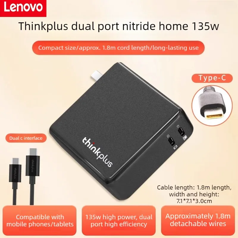 레노버 170W 세이비어 노트북 전원 공급 장치 질화갈륨 어댑터 타입-C 인터페이스, 컴팩트하고 휴대 가능하며, 고속 충전