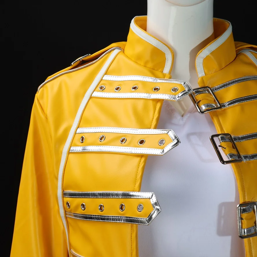 También relajado Religioso Disfraz de Freddie Mercury de Queen Lead Vocals, chaqueta de cuero  amarillo, abrigo Unisex, traje de carnaval de Halloween _ - AliExpress  Mobile