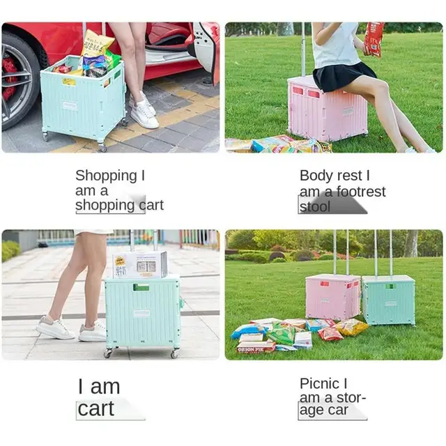 45L/65L Hordozható Nagy Kapacitású Bevásárló Kocsi Teleszkópos Pólus Utazási Tok Összecsukható Kimenő Piknik Tároló Doboz - Image 4