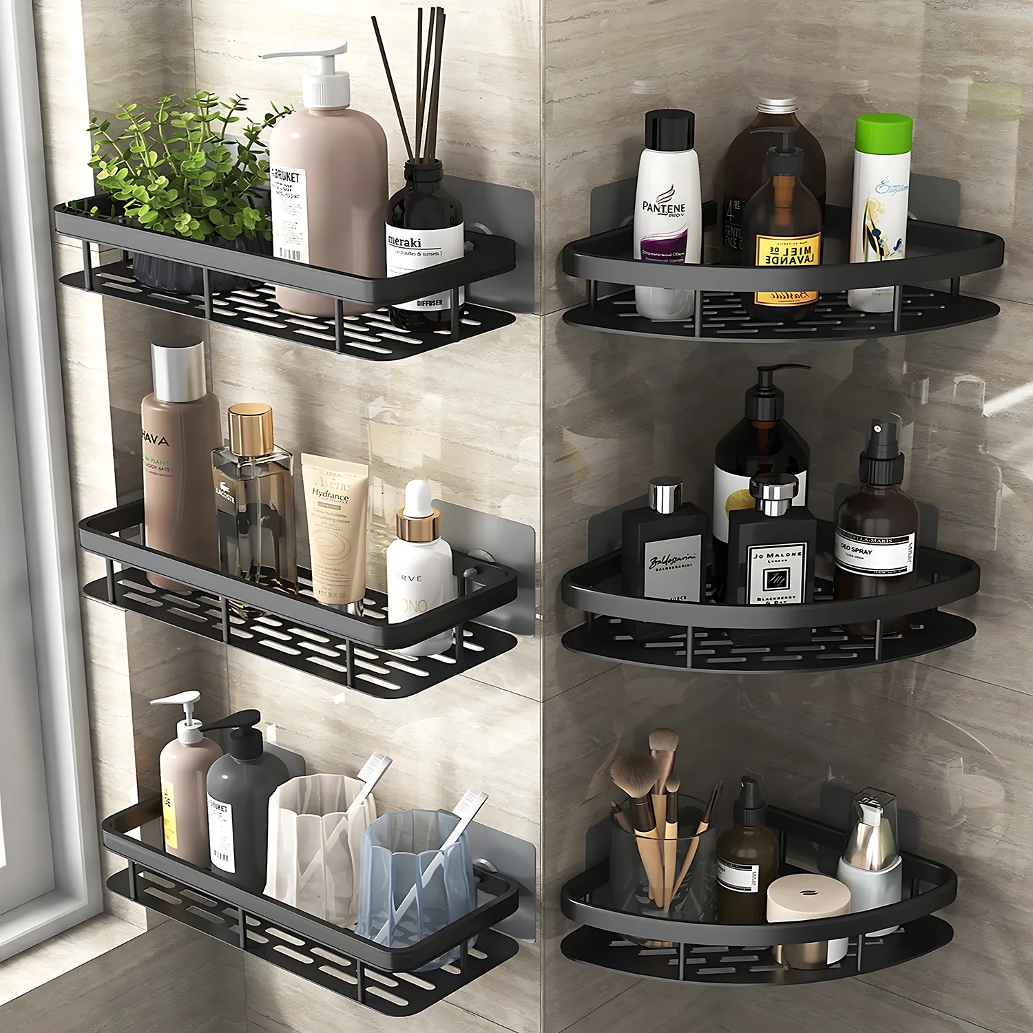 Muur Opknoping Hoek Rechthoekig Rek Badkamer Plank Handdoekenrek Planken Muur Douche Shampoo Rack Geen Boorplank Statief