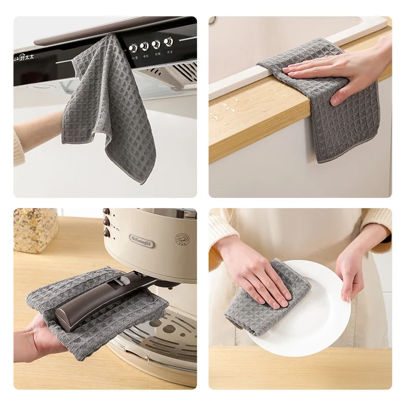 Waffle Weave Cotton Towel Dinner Plate Hand Towel Non-stick Oil Dish Washing Cloth Napkins Ultra Soft Absorbent Kitchen Dish Rag