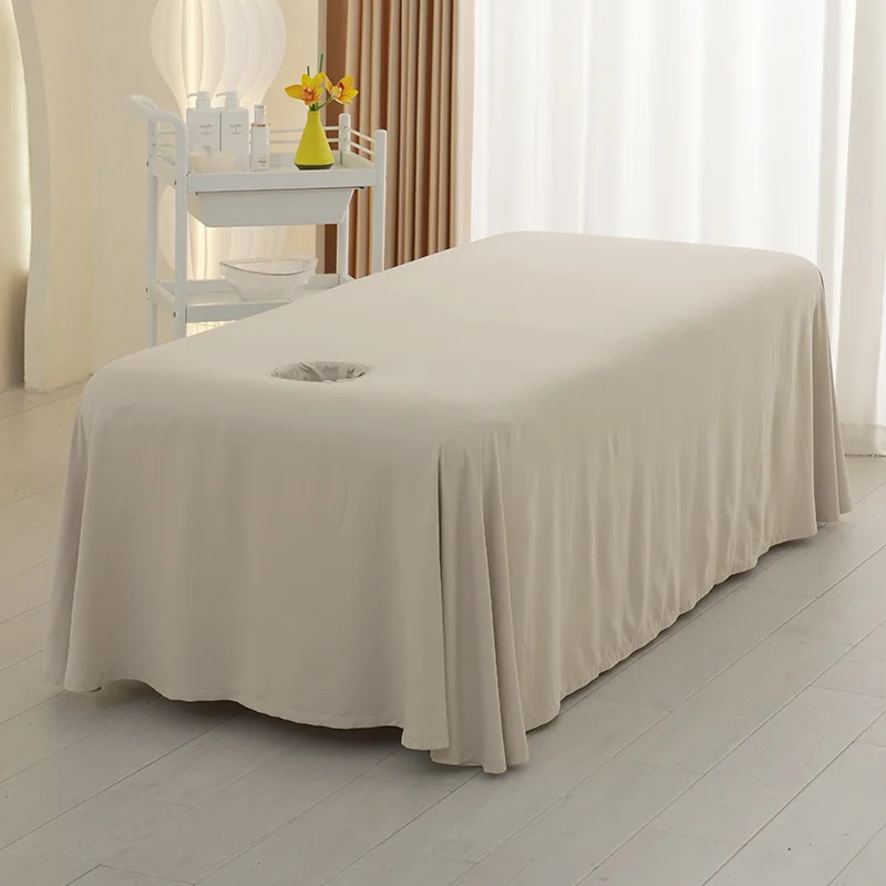 Spa Massage Mattress Cover One-Piece Hole Design Thin Polyester Bedding All Season Solid Color Beauty Salon