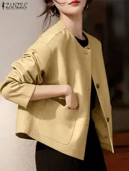 ZANZEA Women Autumn Coats Vintage Solid PU Leather Jackets Causal Long Sleeve O Neck Blusas Elegant Work Blazer Fashion Outwear