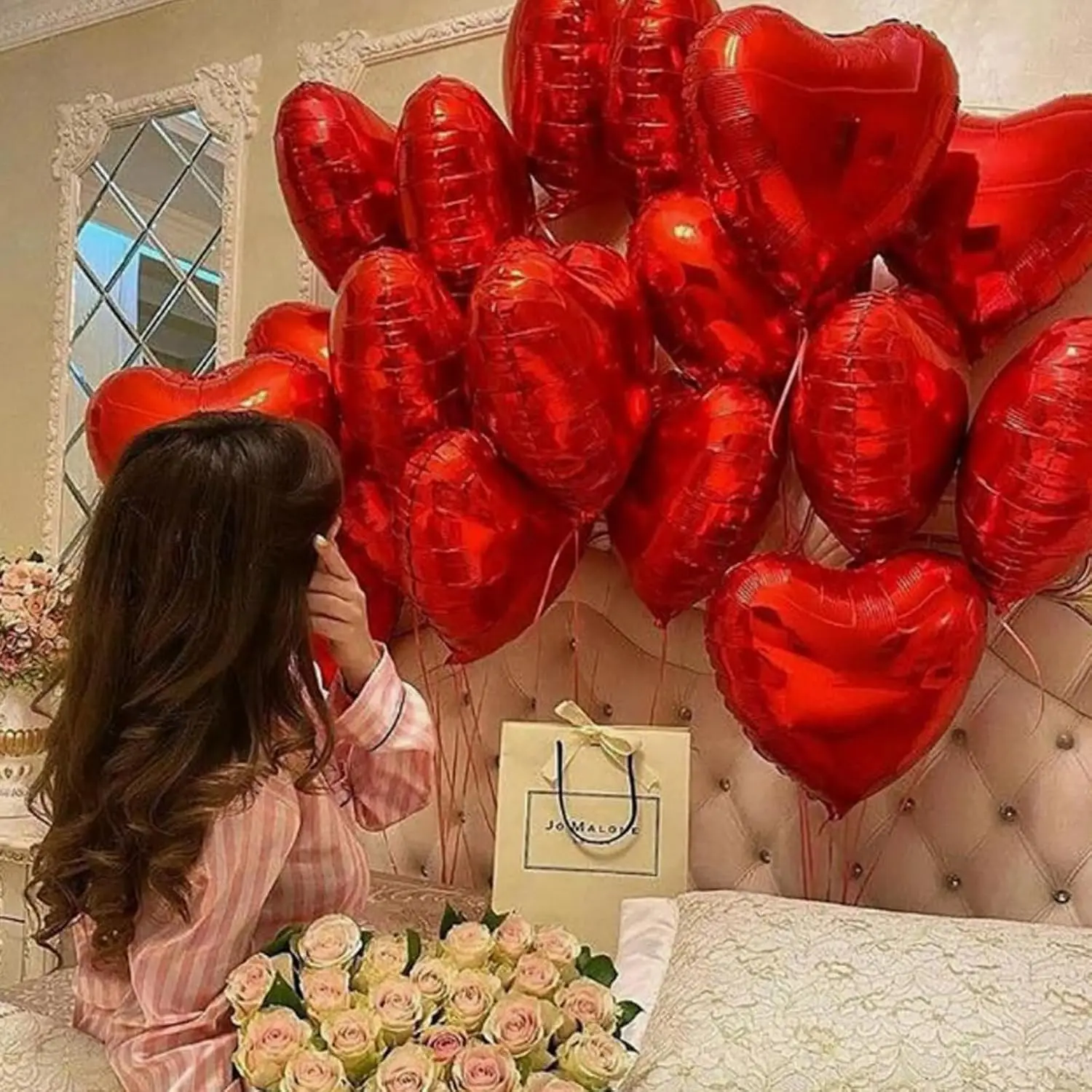 10-Pack Rose Red & Pink Heart Foil Balloons for Romantic Celebrations
