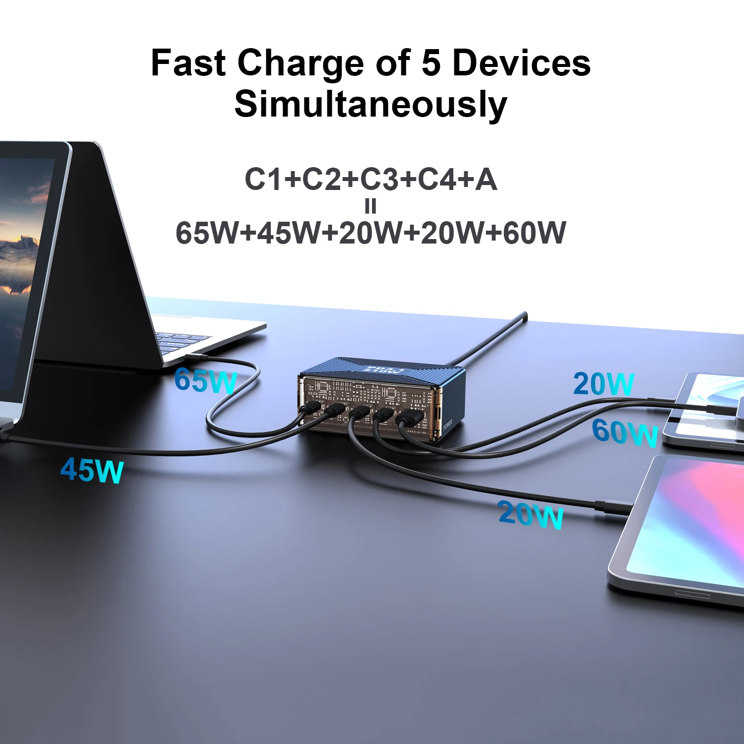 Ubigbuy 210W USB C 충전기, GaN PD3.1 140W 100W PPS 고속 충전 스테이션, C타입 노트북 전원 어댑터, 맥북 삼성 아이폰용
