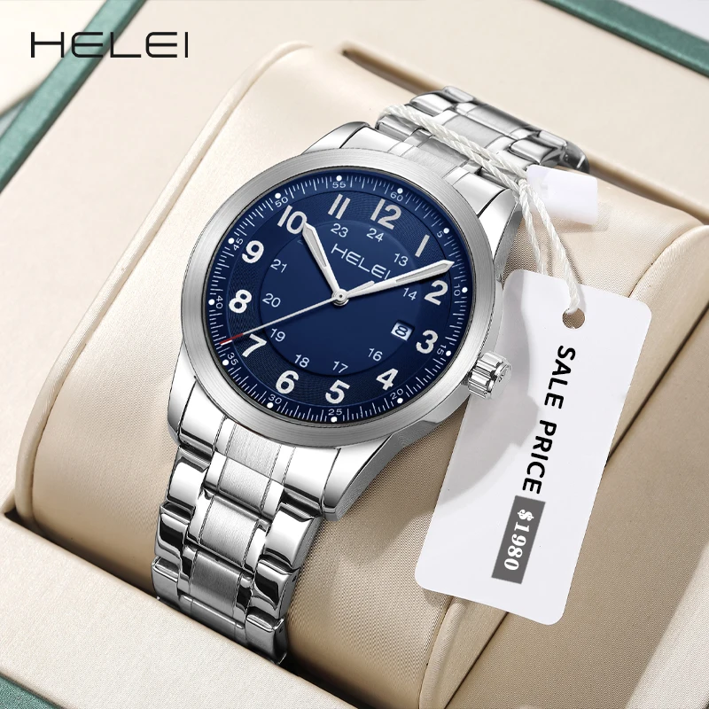 HELEI hot new 2024 digital watch Luo 24-hour watch dial men's quartz watches waterproof men's watches fashion quartz wristwatch