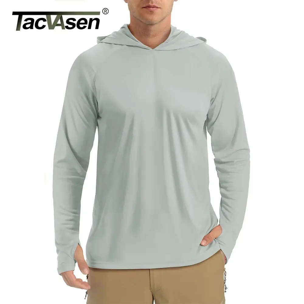 Sport T Shirt TACVASEN Summer UPF50+ Performance Hiking Mens Long Sleeve Sun Protection Running Quick Dry Hoodie Pullover Tops
