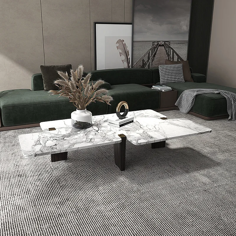 

Итальянский минималистичный дизайнерский чайный столик из натурального мрамора; Тихий длинный чайный столик в форме ветра; Гостиная; Домашний чайный столик