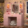 Vanity Desk, 41.3" Makeup Vanity Table with Power Outlet and Lots Storage, 6 Drawers and Storage Shelves, Dressing Table, Pink 6