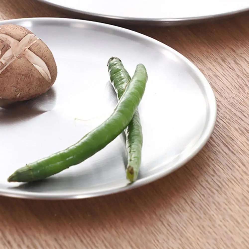 14/17/20/23/26cm Stainless Steel Matte Round Dining Plate Tableware Dessert Pizza Dish Fruit Tray Round Shape Meat Dinnerware