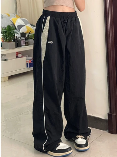 HOUZHOU 여성용 캐주얼 헐렁한 바지, 빈티지 Y2k 오버사이즈 힙합 조거, 하라주쿠 스트리트웨어, BF 여성 스웻팬츠 와이드 레그 팬츠 4