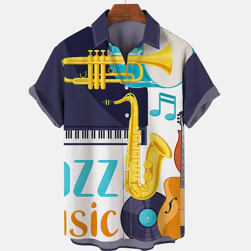 

New Summer Refreshing Men's Fashion Loose 3D Print Music Guitar Shirt Casual Short Sleeve Shirt