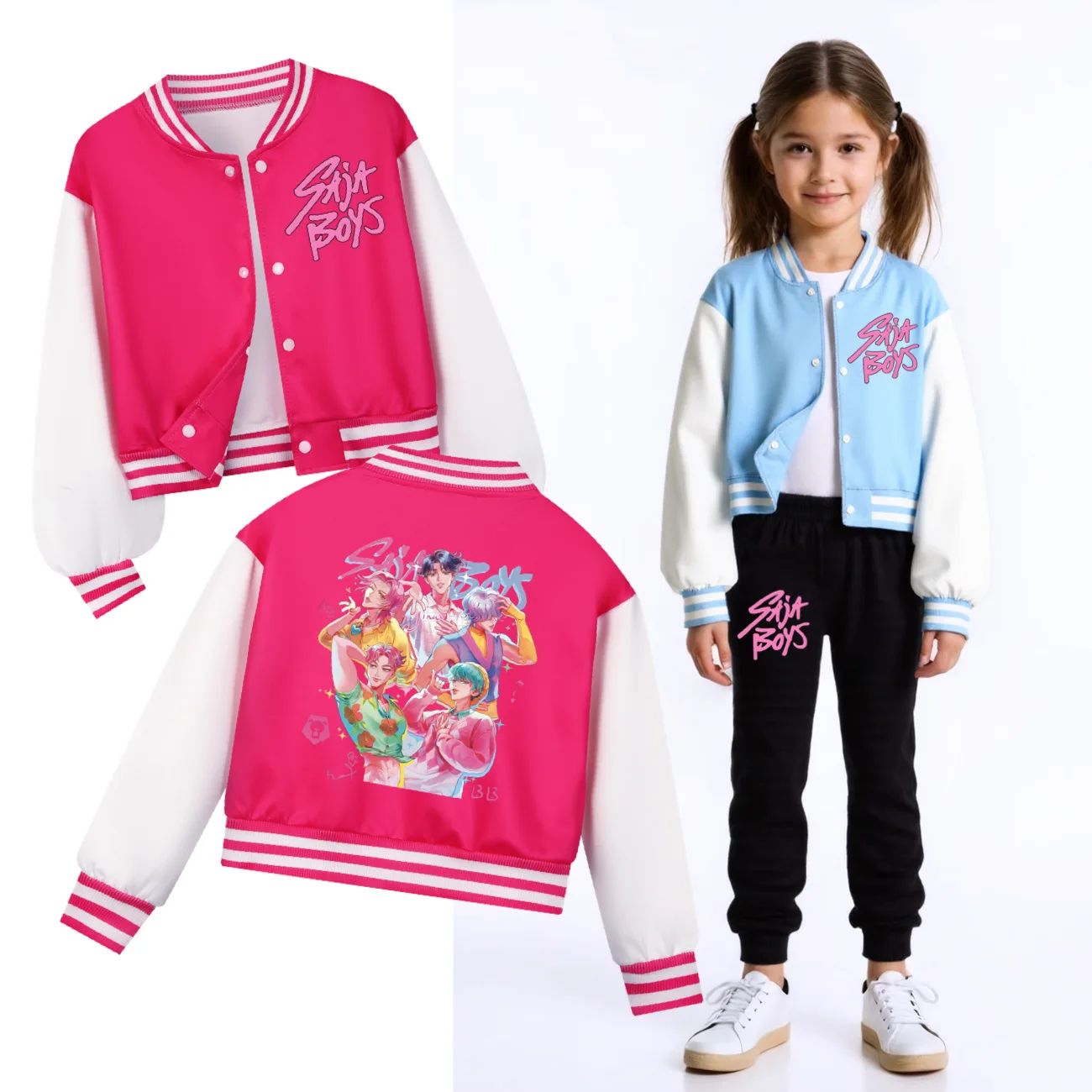 Chándal KPop Huntrix Para Niños Y Adolescentes | 2 Piezas: Chaqueta Bomber Y Pantalón | Estilo Y2K Streetwear Anime | Tallas 110 A 160