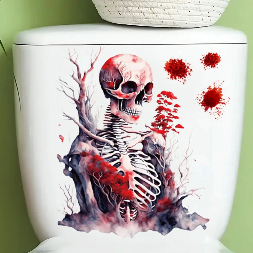 Halloween Blood Skull Funny Toilet Sticker Halloween Gift Self-adhesive Toilet Seat Decal Bathroom Fashion Waterproof Decoration