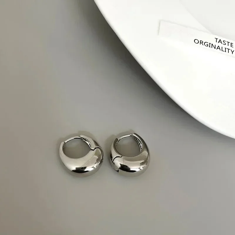 Sleek Stainless Steel Chunky Hoop Earrings - Trendy 2024 Women's Fashion Statement Jewelry