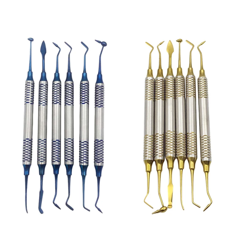 

6pcs Dental Composite Resin Filling Spatula Titanium plated Head Resin Filler Set thick handle Restoration set Dental Instrument