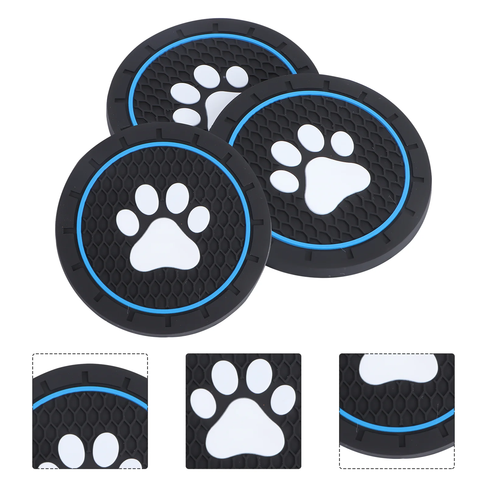 

3pcs Silicone Anti-skid Insert Car Coasters Paw Pattern Auto Cup Holder Coasters