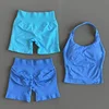 2 Pcs HISTELLO Halter Top Strappy Bra Shorts Set Women Yoga Workout Clothes Seamless Vest Hip-Lifting Sports Leggings Gym Suit