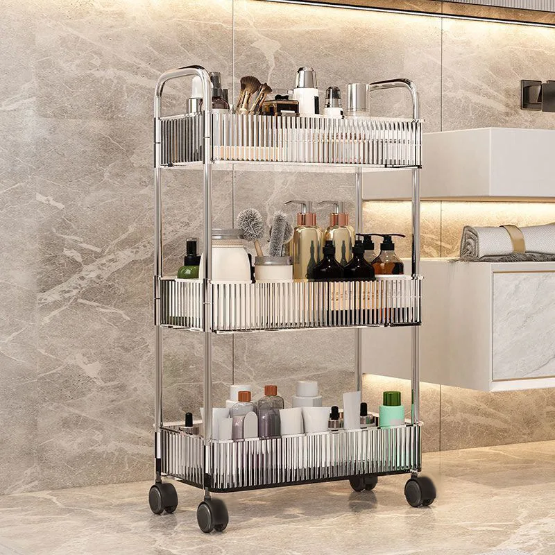 Salon Cart Kitchen Living Room Bathroom Storage Cart With Basket Plastic Transparent 4-layer Rolling