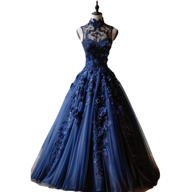black prom dress with blue flowers Long Black Prom Dress with Contrasting Beads -PromGirl Black/Hot Pink / XSmall