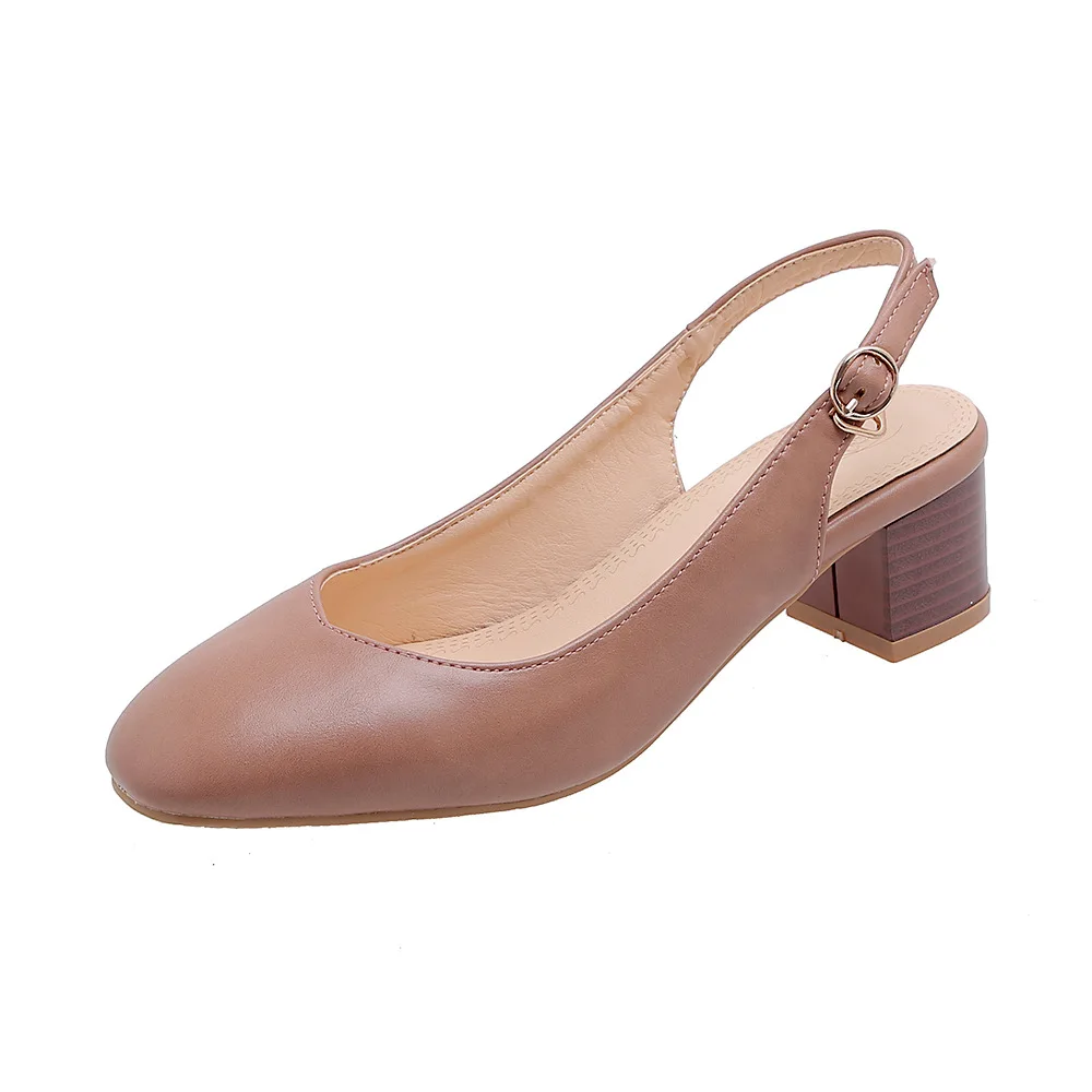 Handmade New Arrival Womens Chunky Heel Pumps Slingback Round-toe Three Colors Large Size 34-52 Evening Party Fashion Prom Shoes