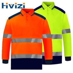 Hi Vis Polo Shirt Warning Shirt Long Sleeve Work Wear Safety Shirt Reflective for Drivers