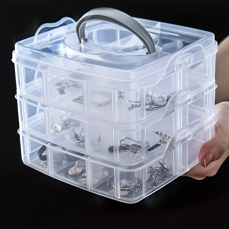 3-layer 18 Compartment Transparent Storage Box, Jewelry and Toy Storage Box, Suitable for Kitchen, Jewelry Organizer Storage Box