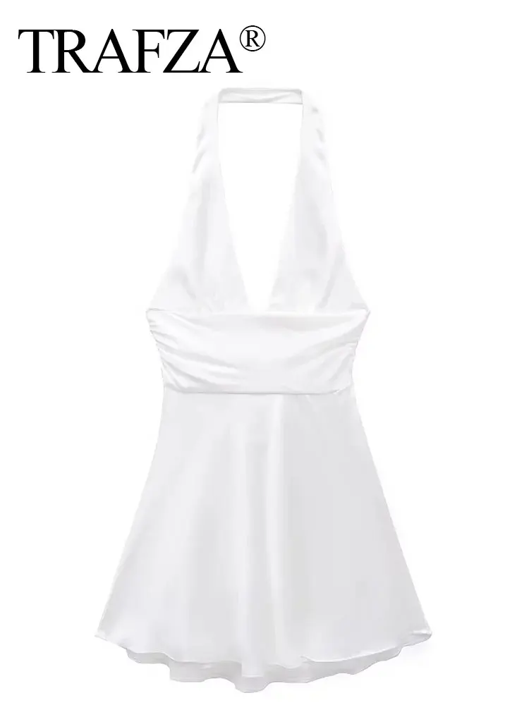 HH Summer Women Halter Dress Elegant Pink V Neck Sexy Backless Mini Dresses Female Fashion Back Bow A-Line Dress Vestidos