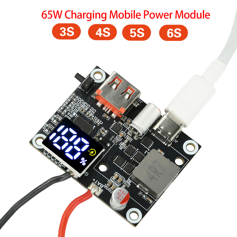 65W Fast Charging Module 3S/4S/5S/6S Mobile Power Bank Bidirectional Circuit Protection Board DIY Motherboard Type C+USB A