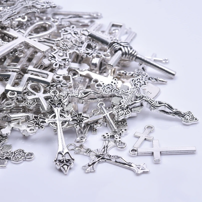10/20/30pcs/Lot Metal Silver Color Cross Charms for Jewelry Making Supplies Christ Accessories Handmade Women/Men Pendant Charm