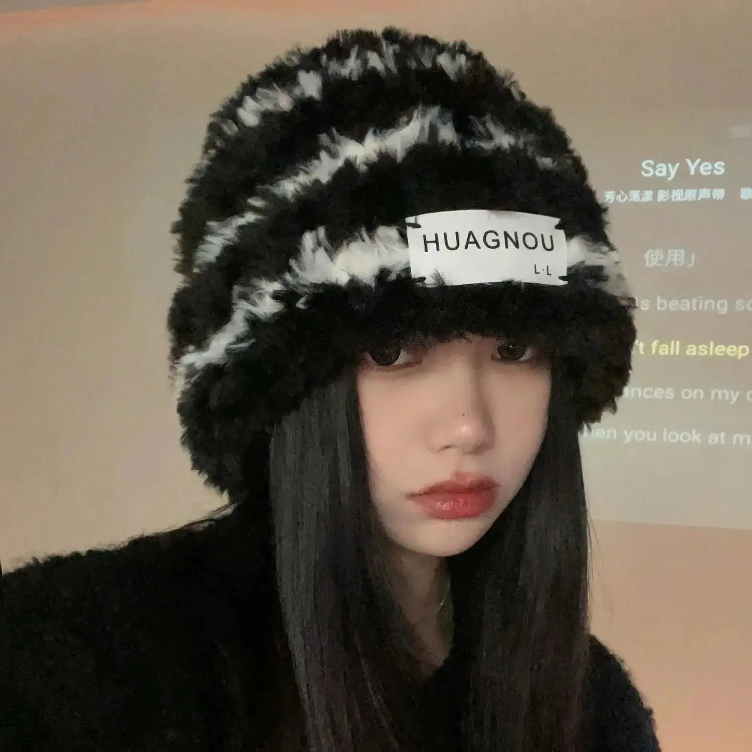 Winter Warm Knitted Hat Thickened Windproof Ear Protection Fashion Striped Slouchy Hat Thermal Pullover Hiking Ski Baggy Cap