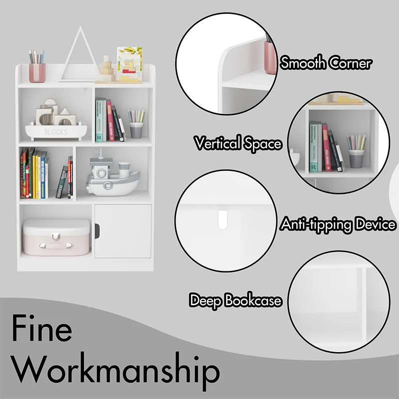 Kids Bookcase,Bookshelf with 6 Compartments,Freestanding Shelves and Cube Organizer,for Bedroom Living Room Office Closet School 5