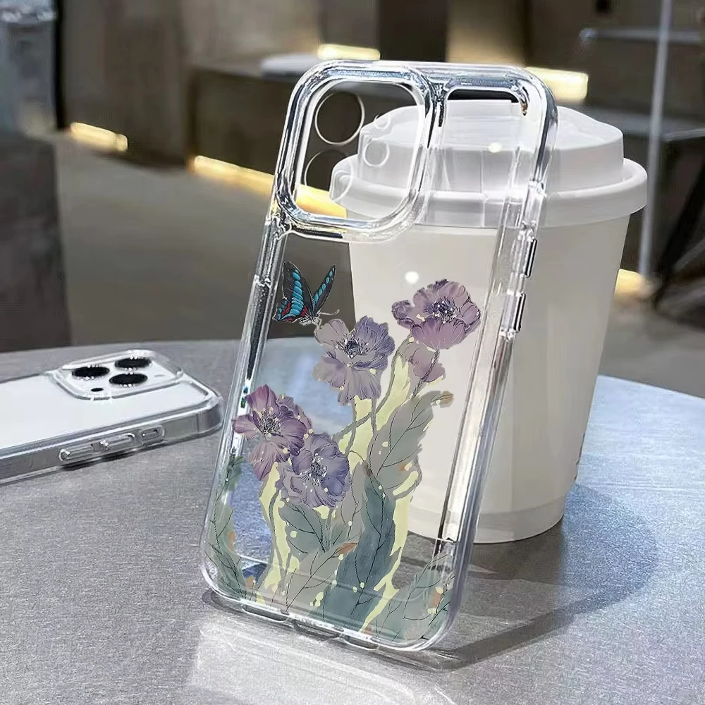 Elegant Rose Flower Pattern Clear Phone Case with Protective Bumper Cover