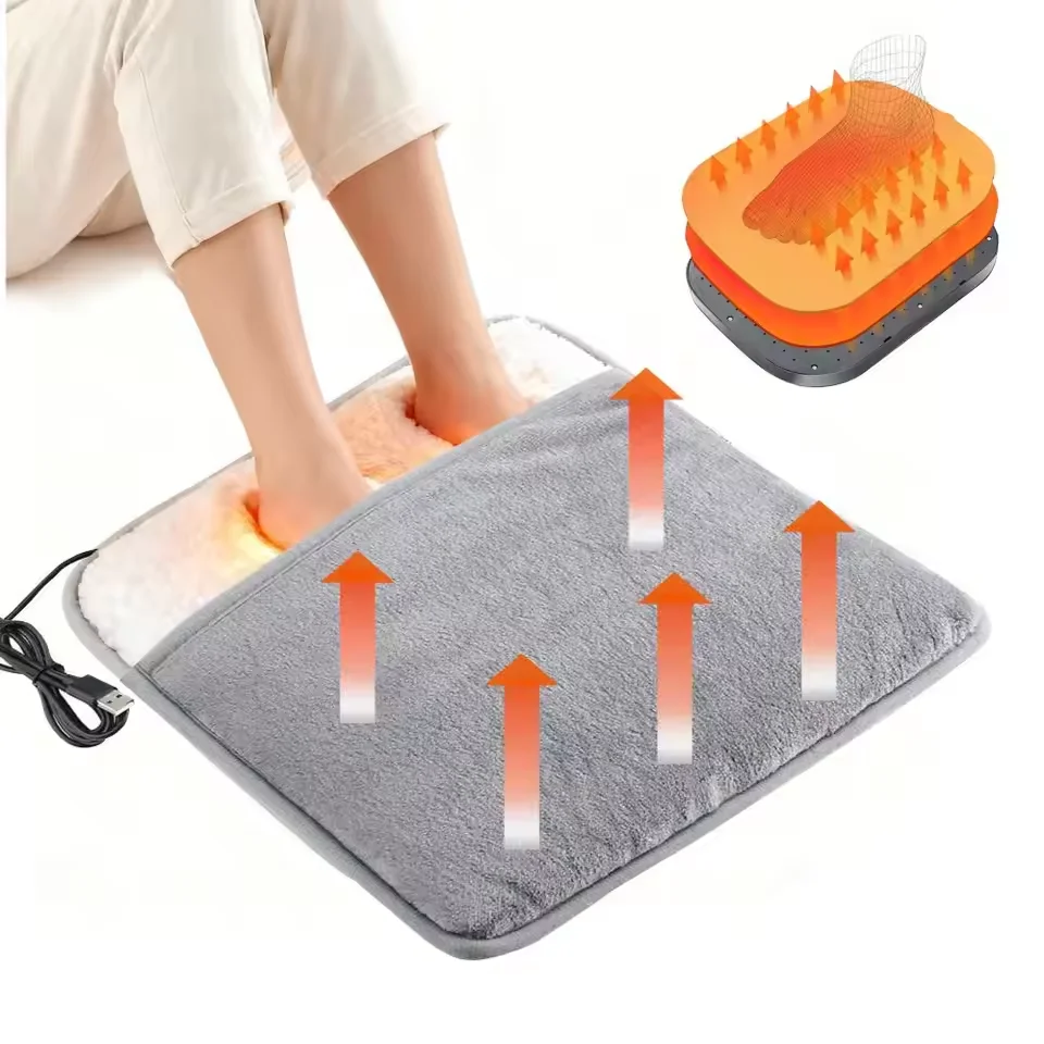 Foot Warmer USB Foot Heater Winter Electric Foot Heating Pad Soft Plush Thermal Blanket Flannel Feet Warming Mat for Home Office