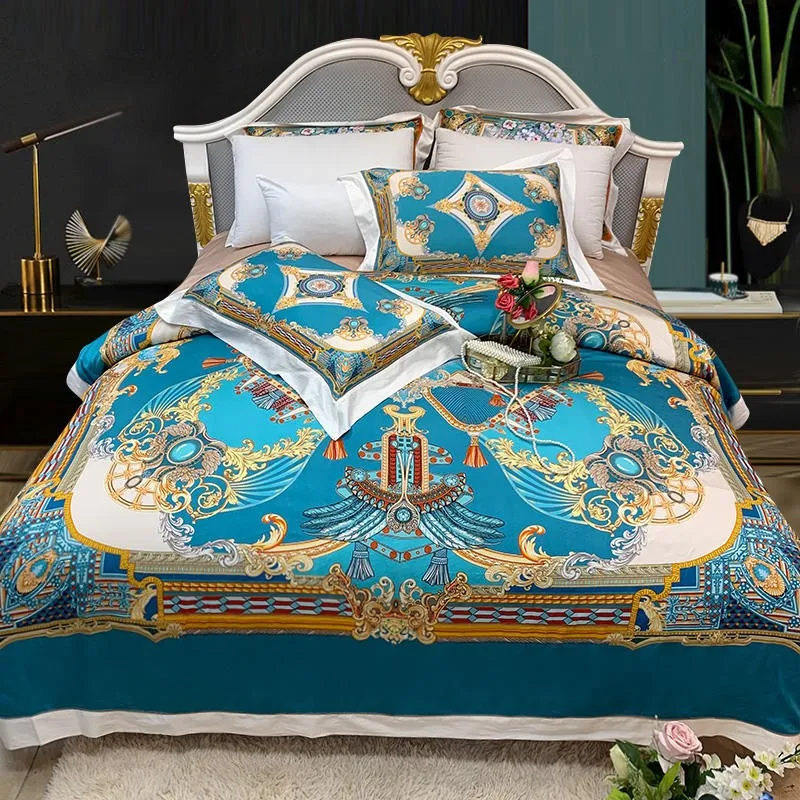 

50%Bamboo and 50%Cotton Ultra Soft Silky Duvet Cover set Vintage Stylized Digital print Bright Bedding set Bed Sheet Pillowcases