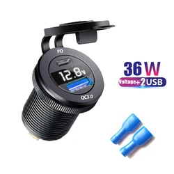 High - Speed Triple USB Car Charger Socket with USB - C PD & Dual QC 3.0 Ports 12/24V (APC)