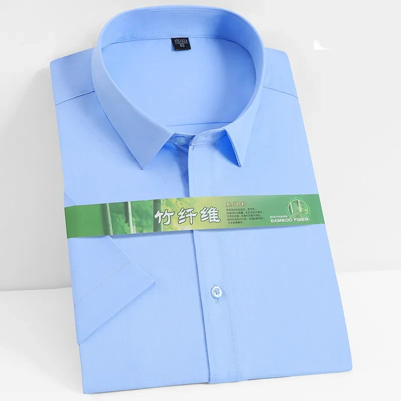 High Quality Men's Bamboo Fiber Short Sleeved Shirt Comfortable Breathable Lightweight Cool Business Formal Social Top 7XL-8XL 3
