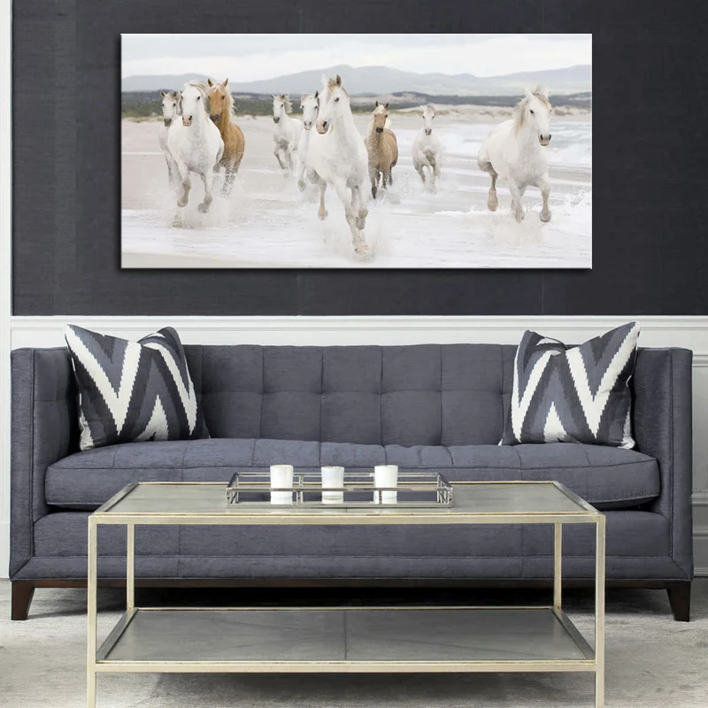 White Horse Picture Large Animal Canvas Wall Art Prints Inspirational Horses Decor Living Room Modern Artwork |