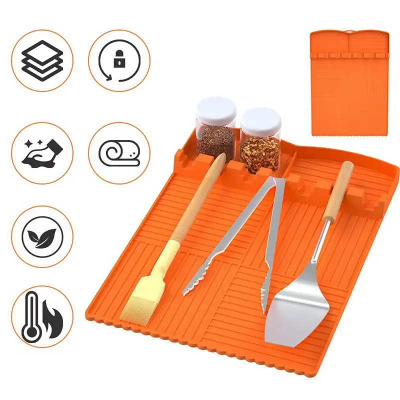Silicone Griddle Mat Silicone Multifunctional Griddle Tools Mat For Outdoor Grill Heat Resistant Utensil Holder Pad For Outdoor