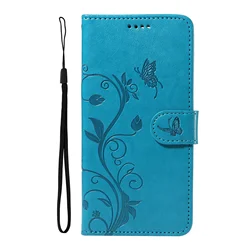 Elegant Floral Butterfly Wallet Case for OPPO A15 (Blue HK)