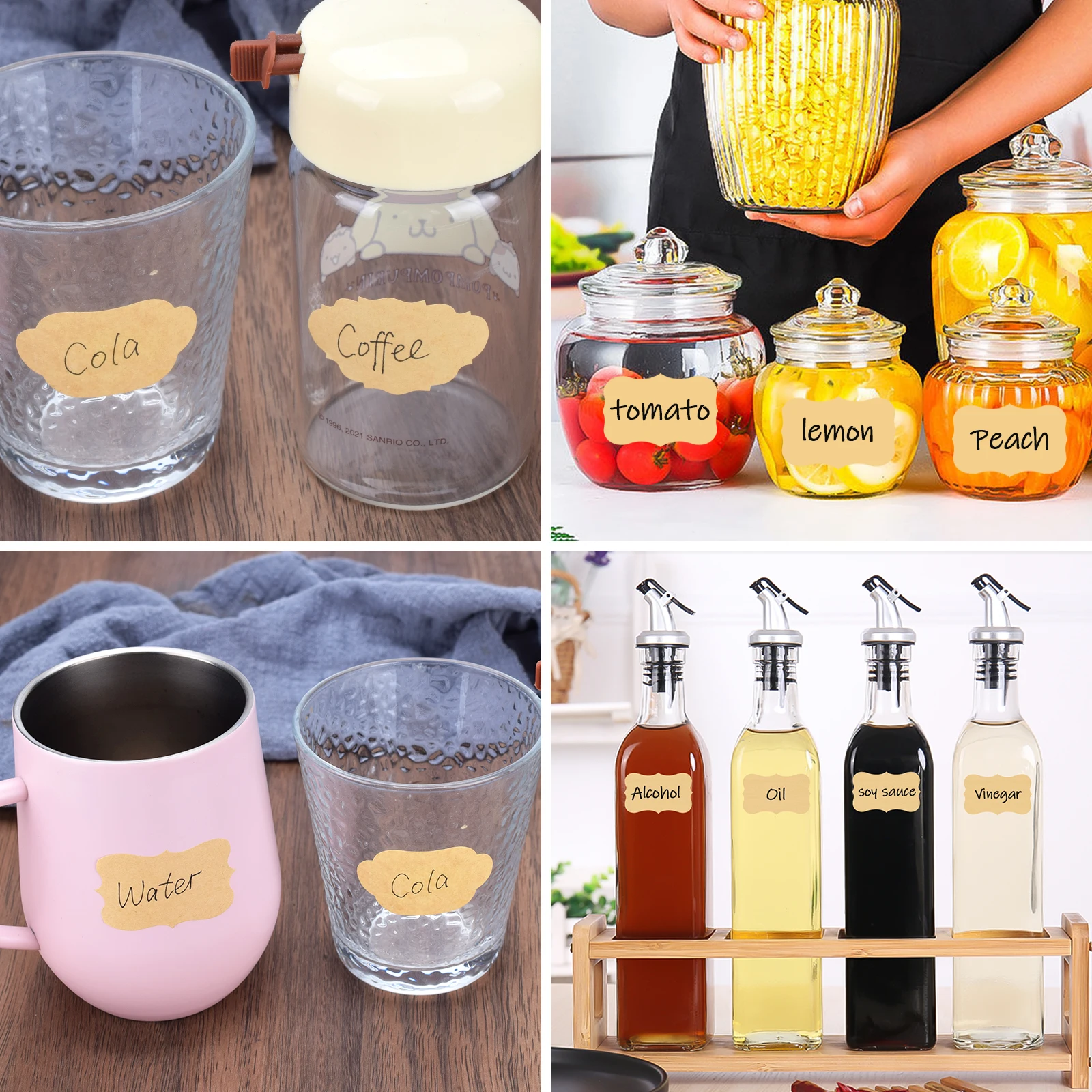 2Rolls 500pcs Kitchen Glass Spice Sticker Jar Sticker Waterproof Kitchen Label Blackboard 1pc Black Marker