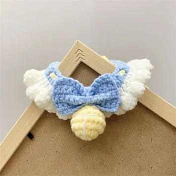 Cute Knitted Pet Collar Bow Bells Adjustable Cat Dog Bibs Puppet Blue White English Short Teddy Beard Corgi Accessories
